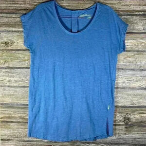 Eddie Bauer Womens Heather Blue Short Sleeve Tshirt Pleated Back Size Medium